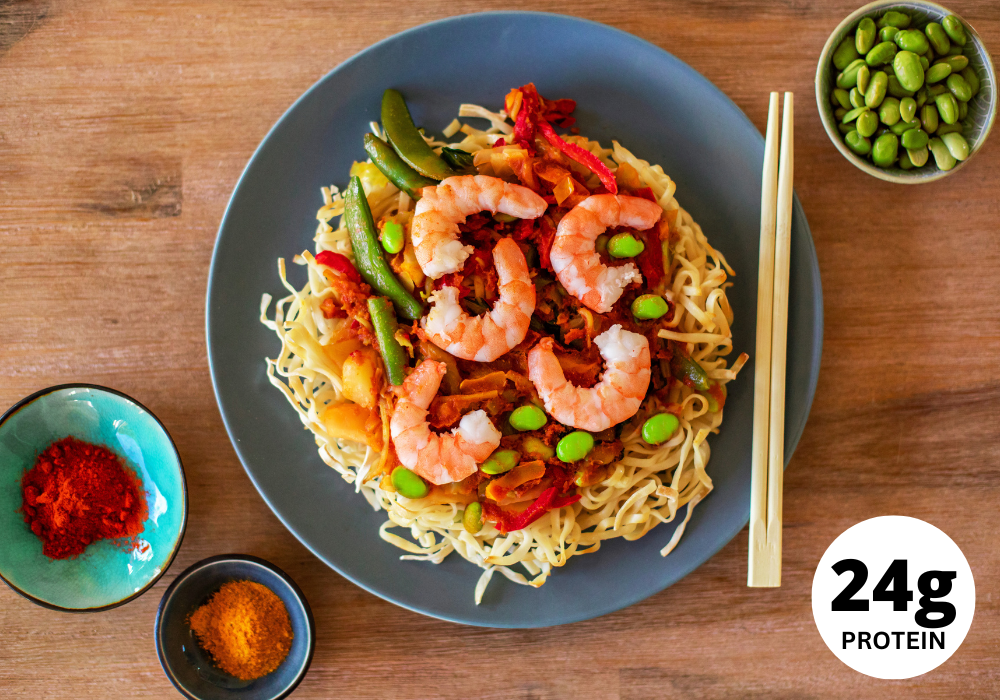 Asian rice noodles with shrimps