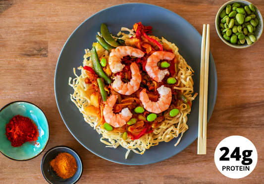 Asian rice noodles with shrimps