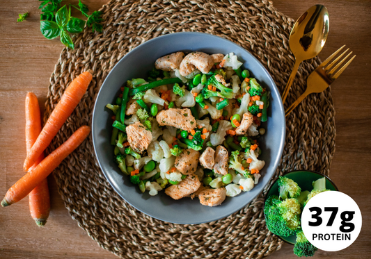 Chicken on vegetable bowl