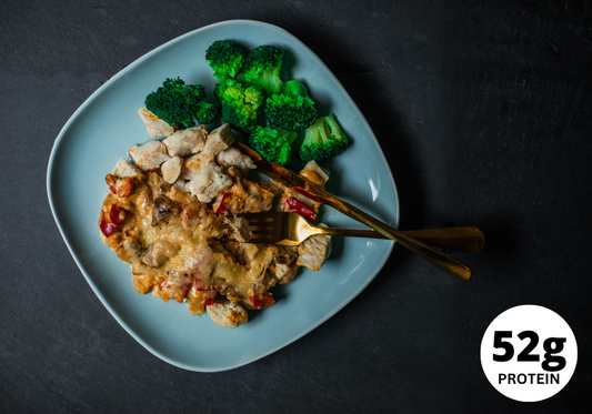 ITR Chicken with mushroom ragout and cheese gratin